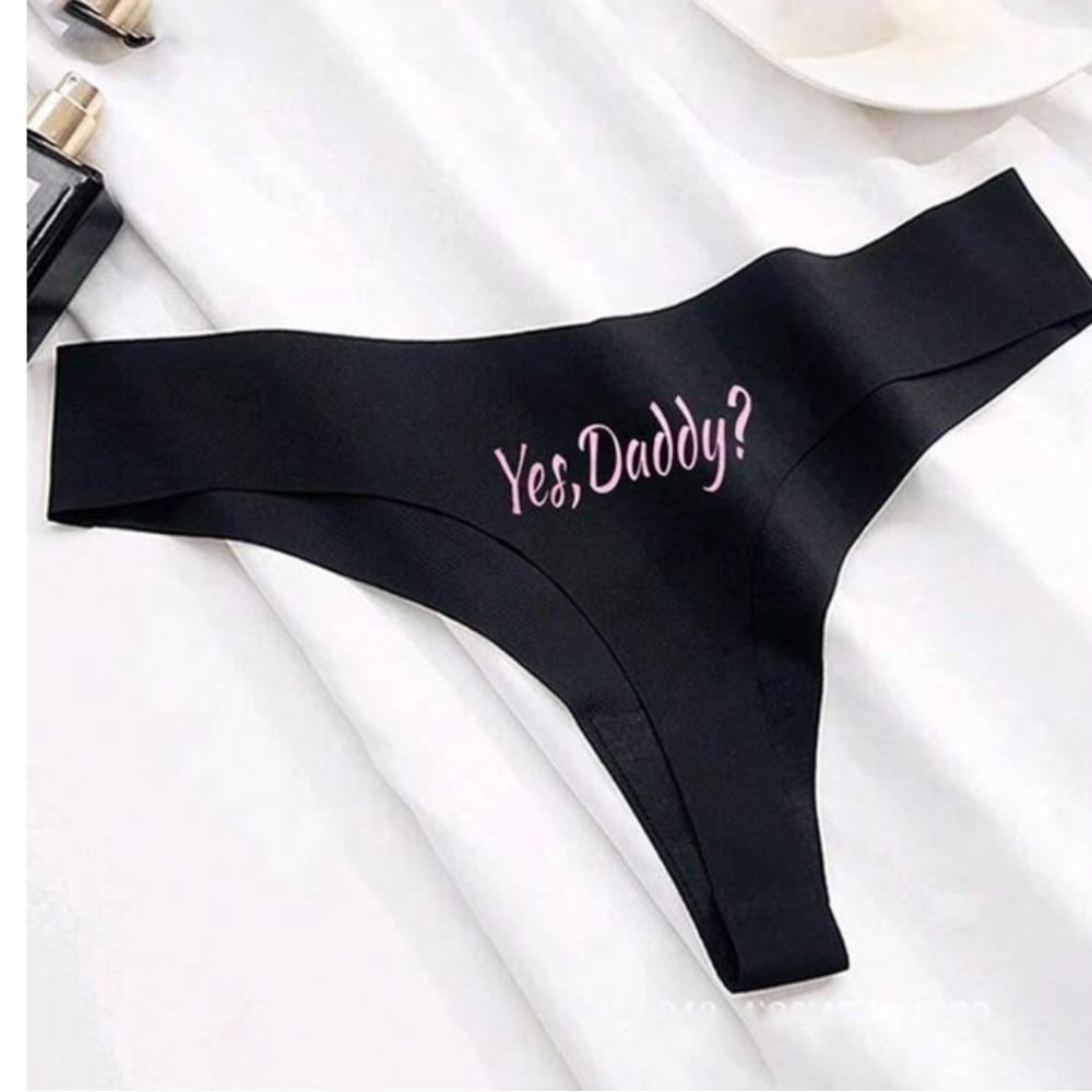 🪷 “Yes, Daddy?” Black Thong with Pink